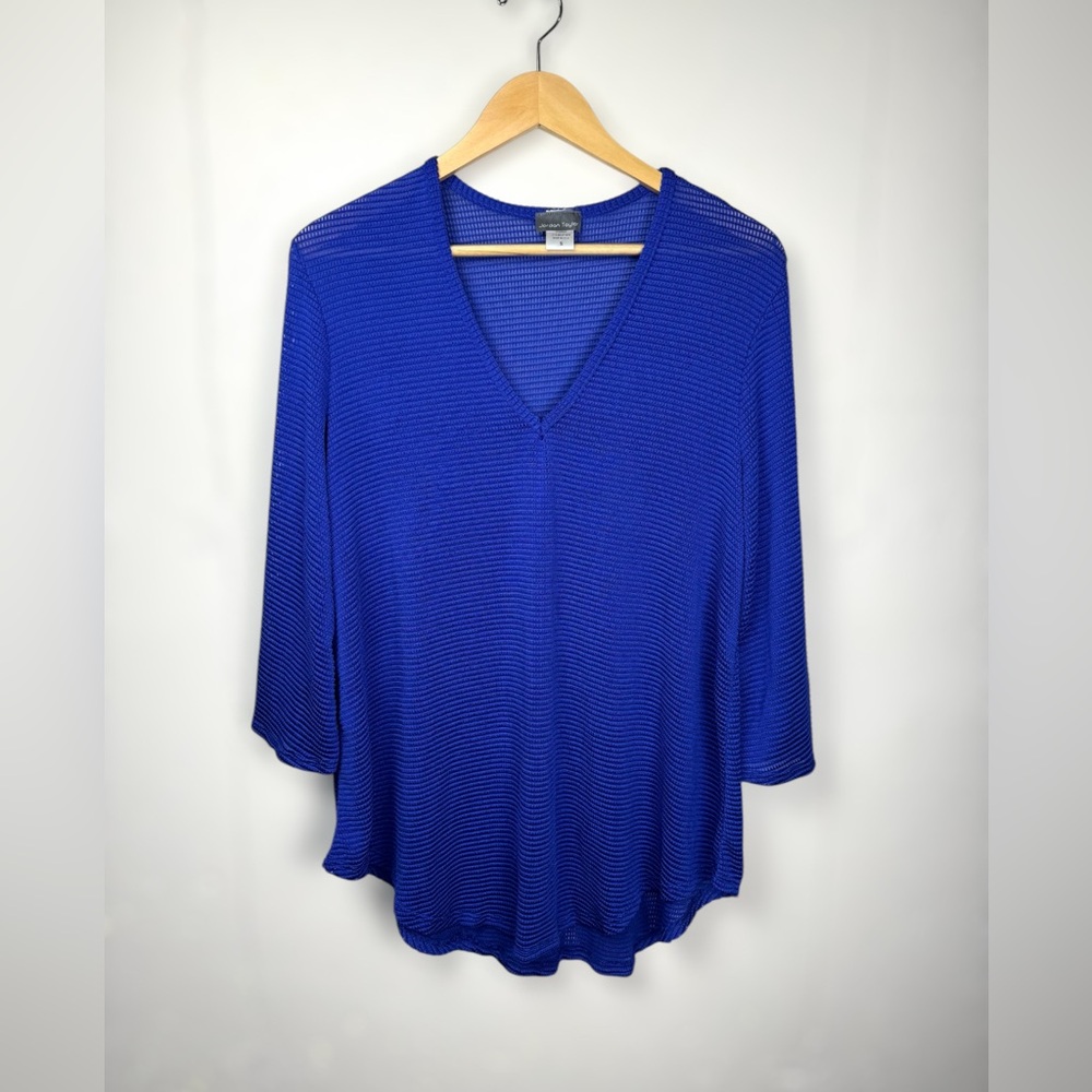 Jordan Taylor Beachwear V-Neck Bell Sleeve Mesh Tunic swim cover-up Royal blue S